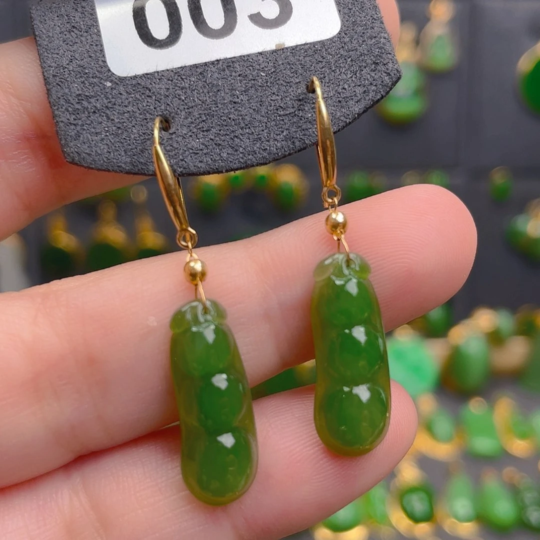 和田玉18K金镶嵌耳饰003