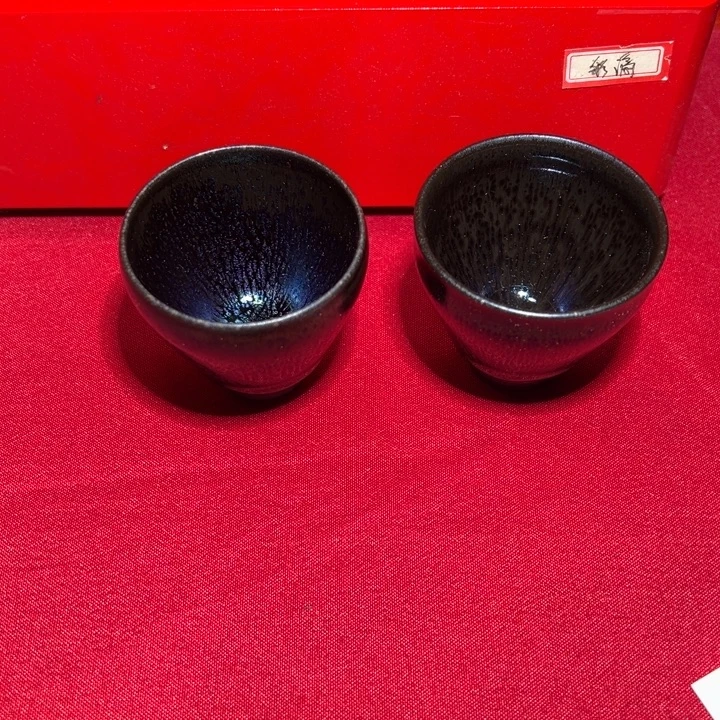 陆金喜龙窑柴烧彩滴对杯