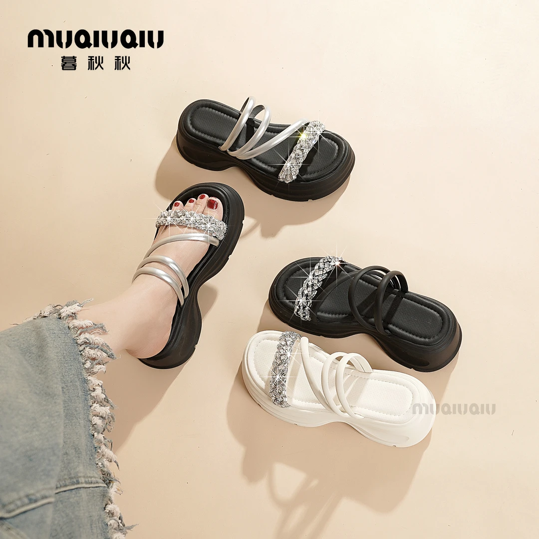 暮秋秋两穿凉鞋女2025新款夏季外穿厚底一字带凉拖鞋百搭沙滩拖鞋