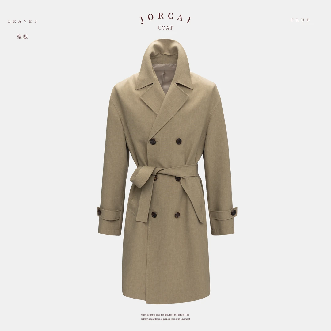 JORCAI聚裁男士春秋气质百搭休闲风衣外套中长款潮流简约风衣