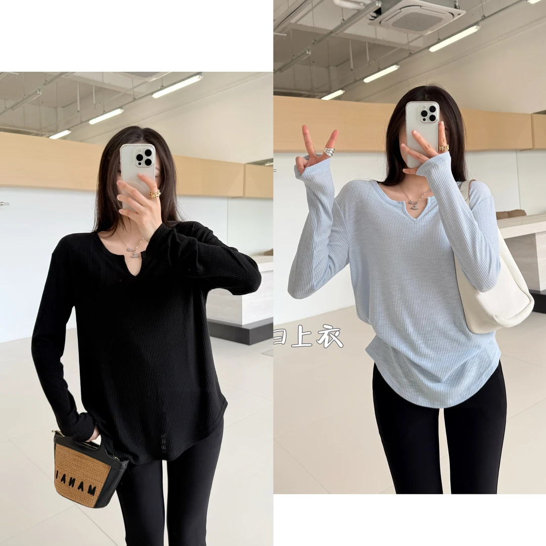 孕妇装2025春季新款针织衫女孕妇上衣春秋长袖V领打底衫4013