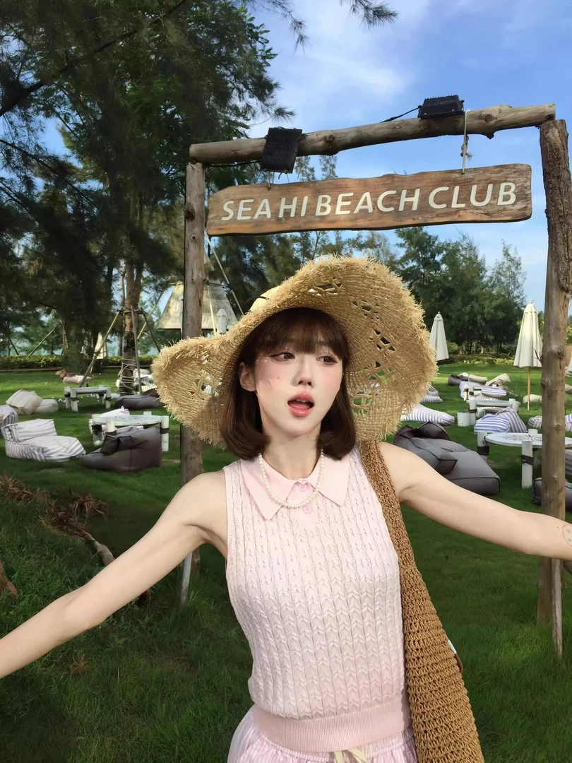 绝美气质高知少女风复古polo领显瘦针织背心高级感无袖纯色上衣女