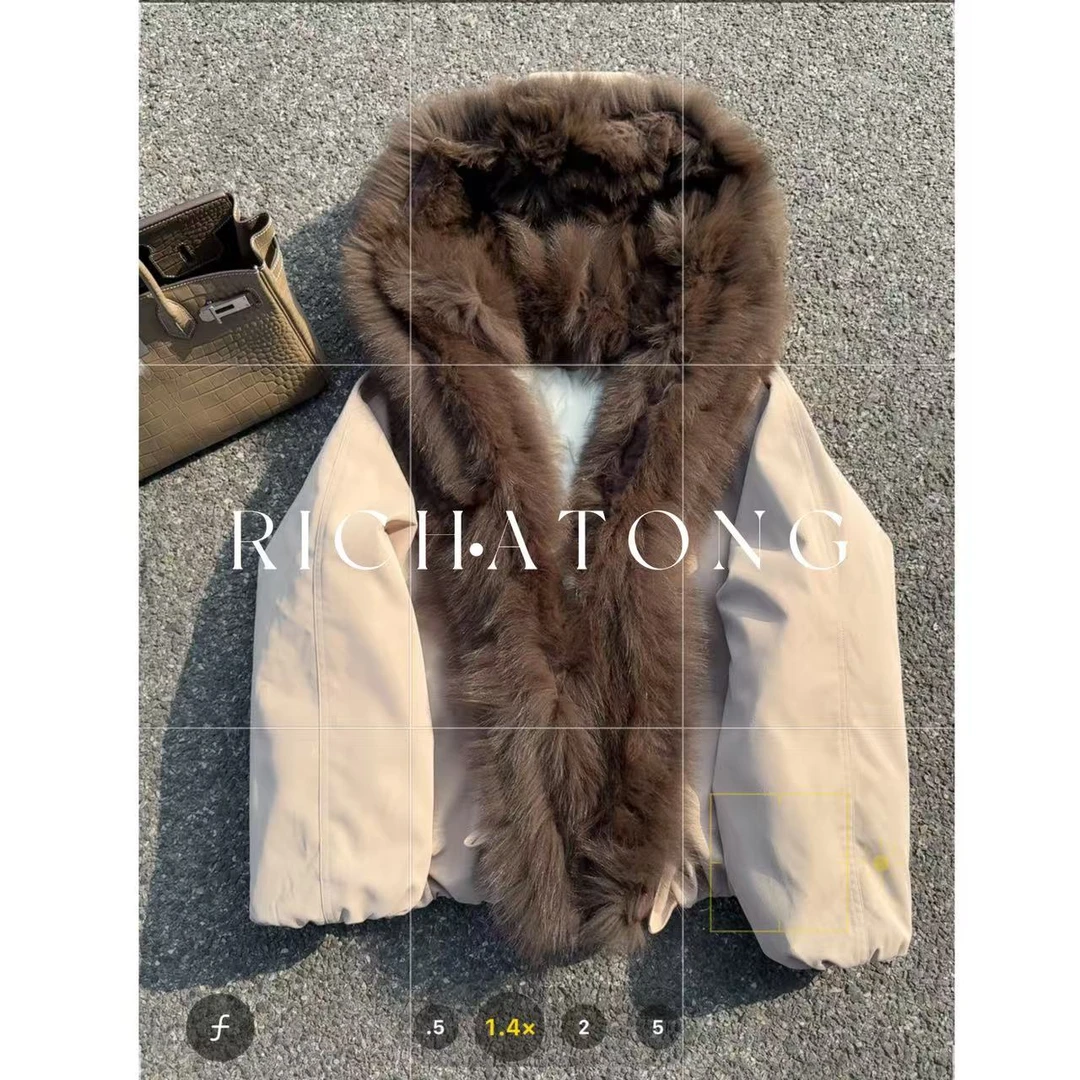 RICH ATONG.【流光咖调】2025茶棕狐狸毛领90白鹅绒派克绒服1114-28