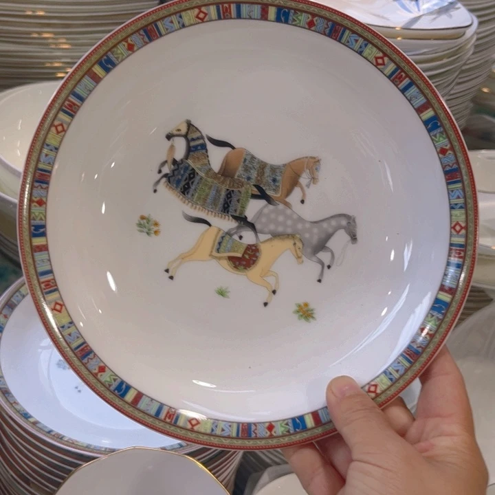 瓷片爱马仕八寸深盘四个