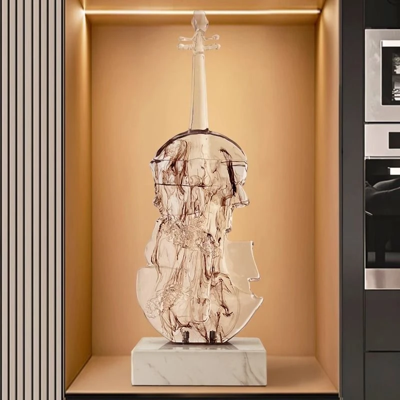 简约艺术透明小提琴摆件入户玄关电视柜高颜值雕塑装饰品