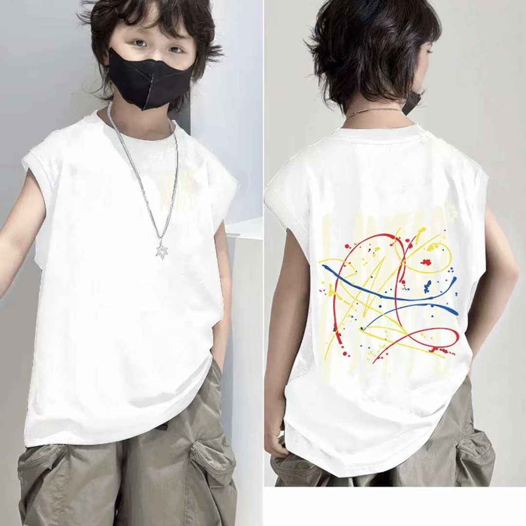 2025爆款夏款纯棉无袖男童背心夏季薄款男孩韩版潮流宝宝印花外穿