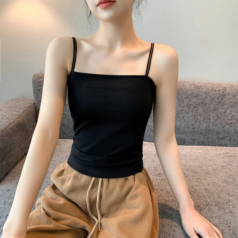 拉夏贝尔纯棉背心内搭打底一字肩双细吊带女吊带美背外穿上衣百搭