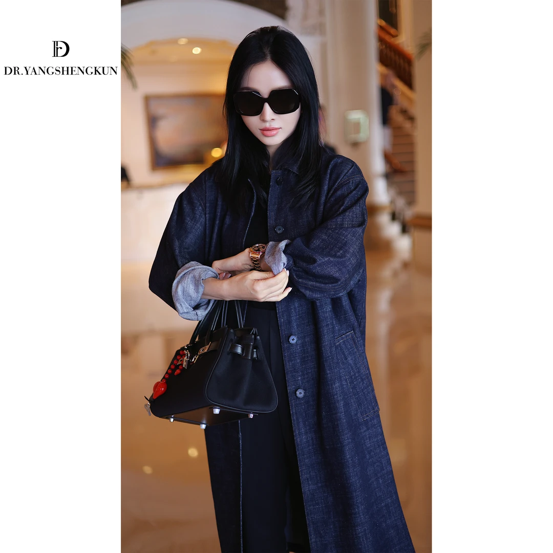 杨圣坤2025秋季新品棉麻廓形宽松牛仔布中长款风衣外套SL2581087