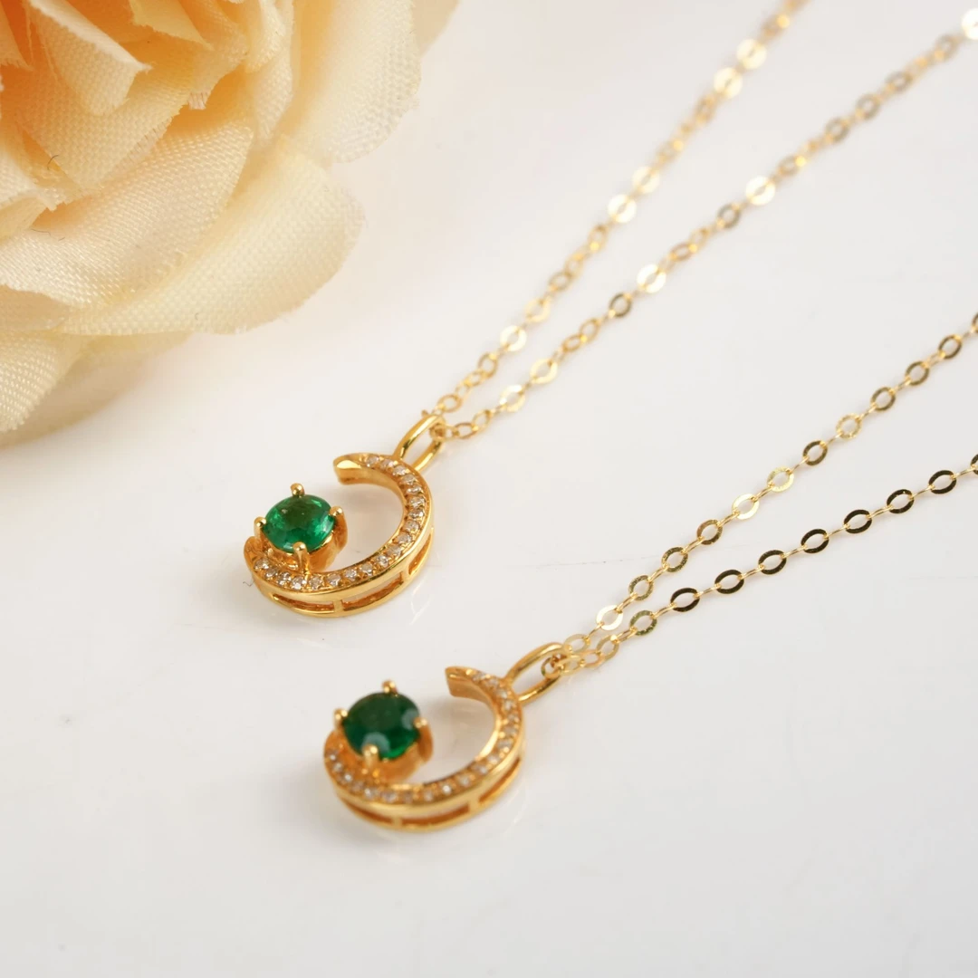 【初见珠宝】18K金祖母绿项链17-1CH224X252【多样性发一件】