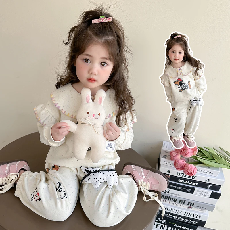 女童2025新款儿童春季韩版甜美洋气宝宝腊肠狗套装春季休闲两件套