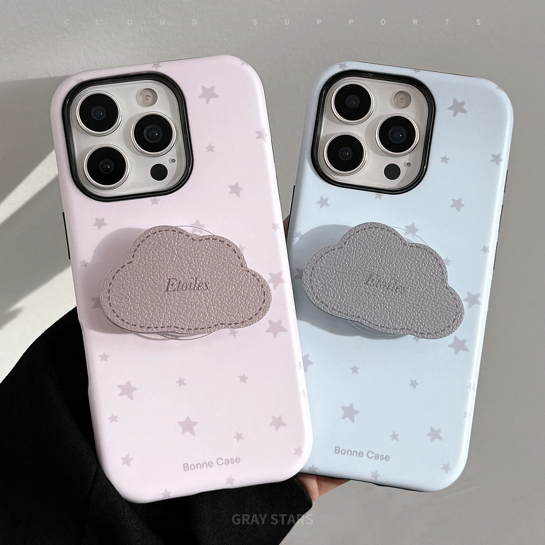 皮纹云朵支架iPhone16苹果手机壳15promax适用13菲林12高级感星星