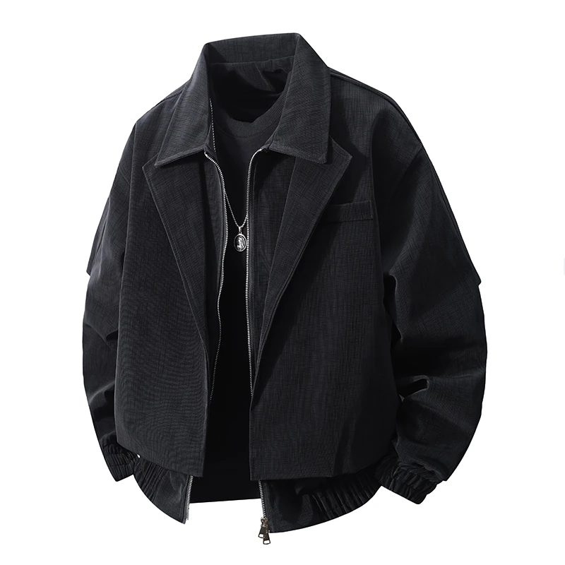 Ree seven复古树脂纹理活页拼接翻领皮衣夹克boxy版型男女款外套