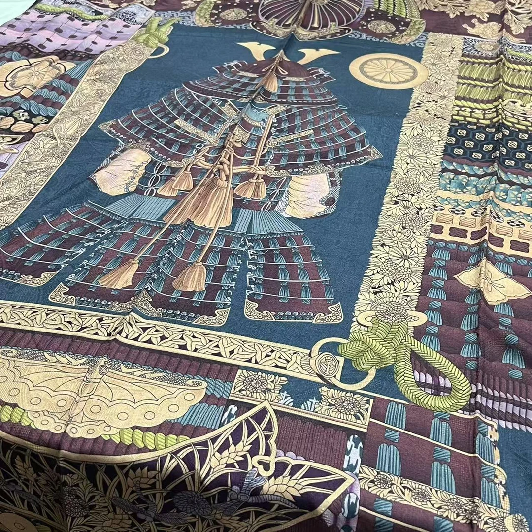 140提花丝绒方巾-武士蓝天 双面135cm丝巾