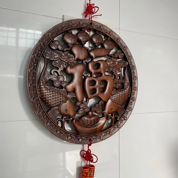 38cm东阳木雕富贵平安福香樟木雕刻工艺玄关入户门客厅装饰画