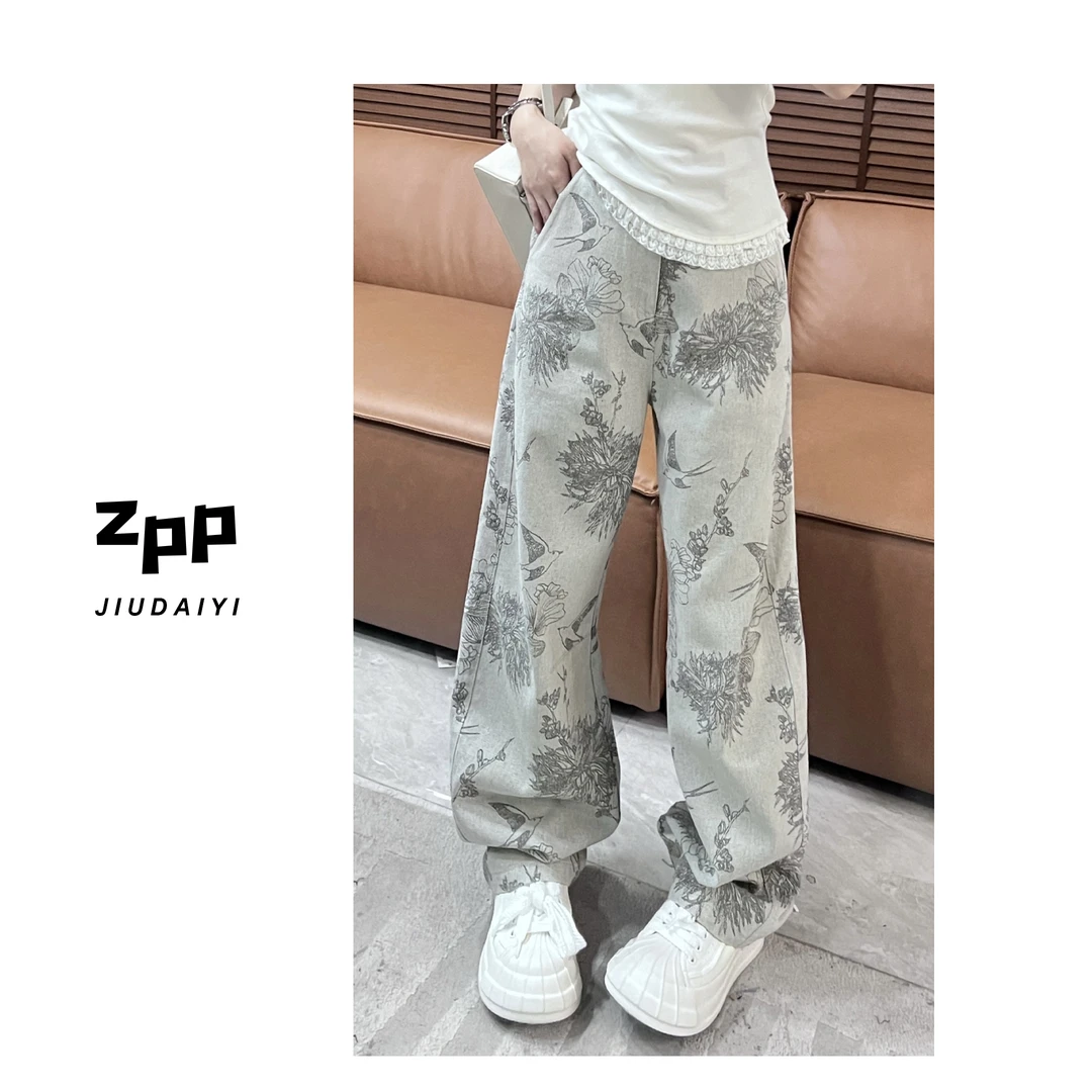 玖黛衣现货【燕子裤】复古艺术感花卉宽松裤子KZP38175 KZP38176