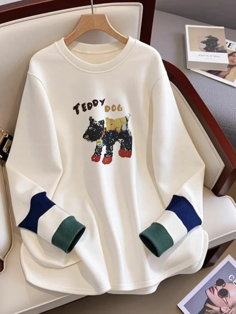 白色长袖t恤拼接袖口内搭打底衫女2025新款秋冬遮屁股上衣打底衫