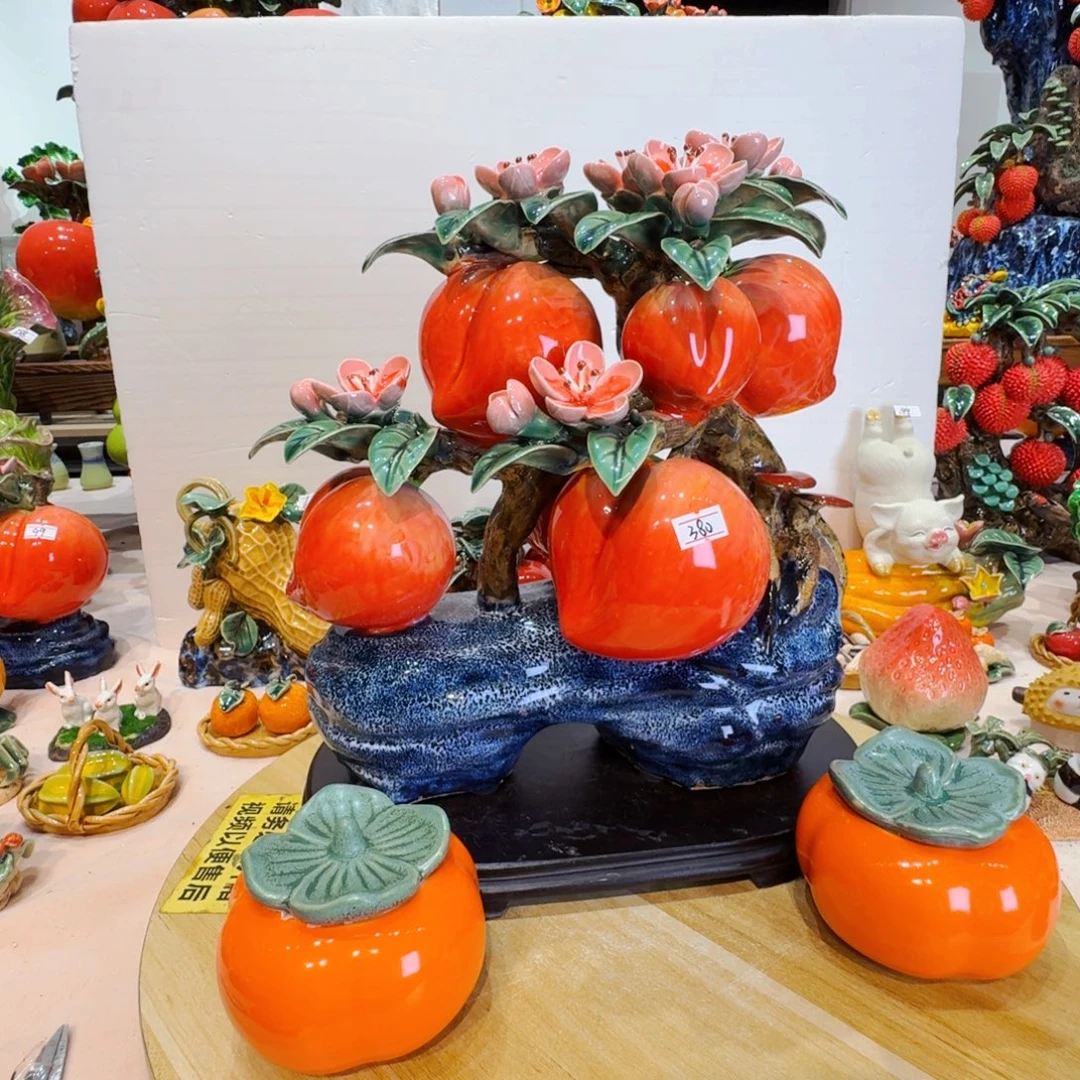 陶瓷六果寿桃树，柿子2