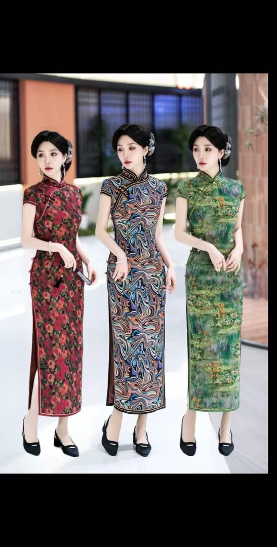 港风系列旗袍重工缝制高腰底开叉A3