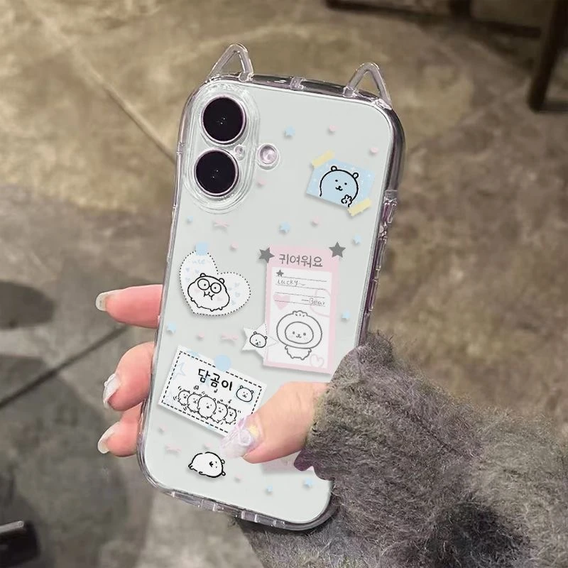 跑操自嘲熊适用苹果16Pro手机壳iPhone15小蛮腰14软套13猫耳朵12