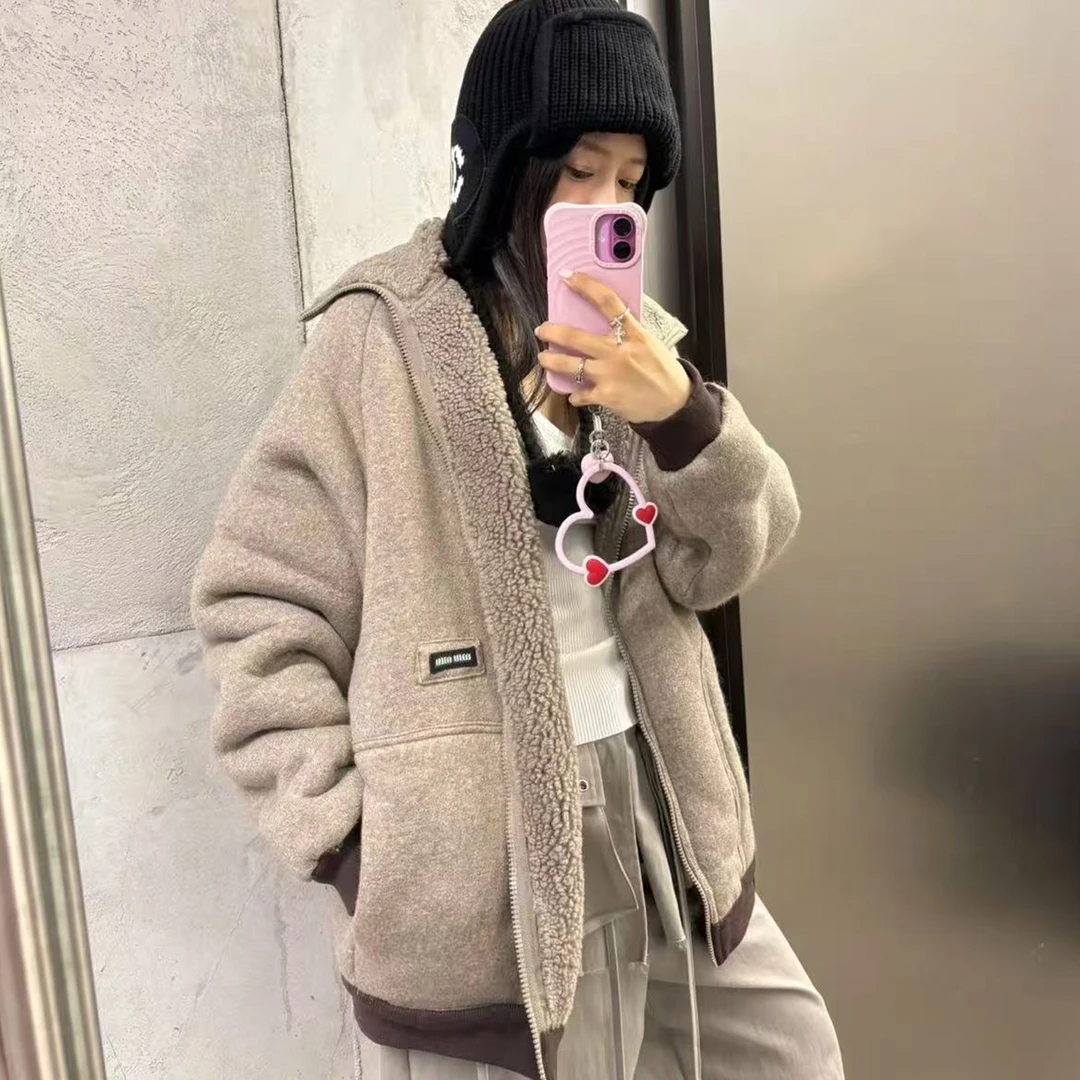 未使用 MIU MIU/缪缪 秀款 棉质抓绒立领拉链夹克外套