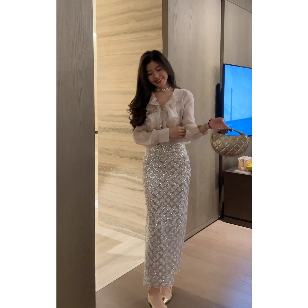 【N·COU】25春新款【万人迷】超仙V领荷叶边系带衬衫DY80192