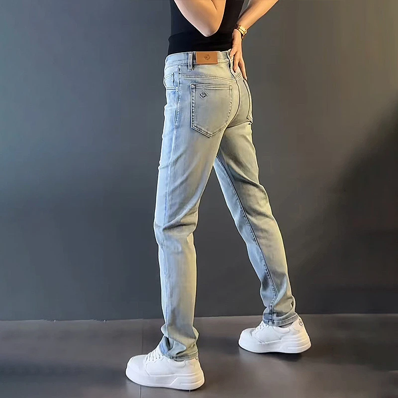 美式高街复古男士牛仔裤重磅水洗做旧长裤港风时尚怀旧直筒长裤男