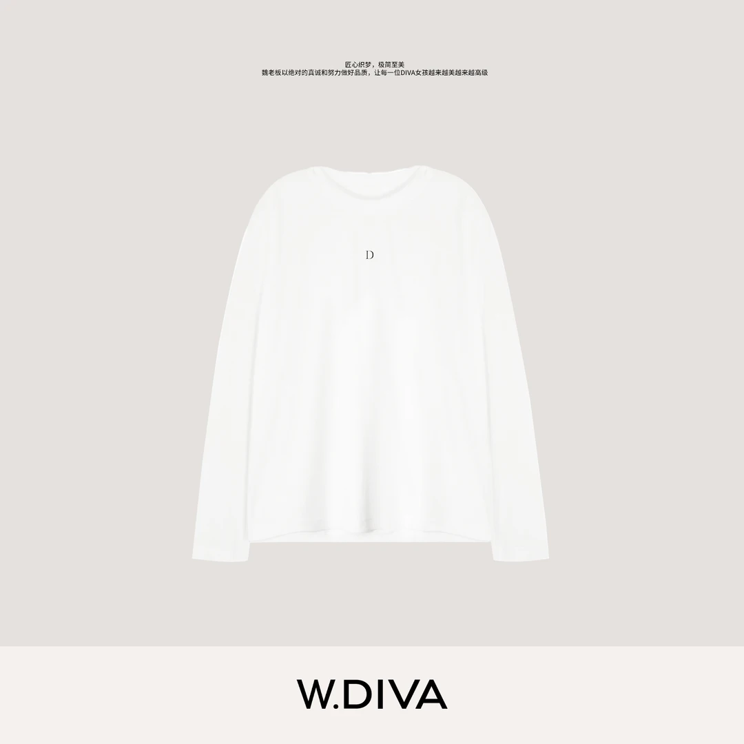 W.Diva【呼吸白T】早秋休闲基础字母印花圆领长袖T恤慵懒53T072908