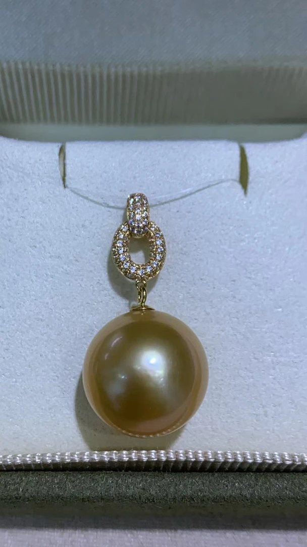 13–14 m m天然海水浓金珍珠时尚吊坠