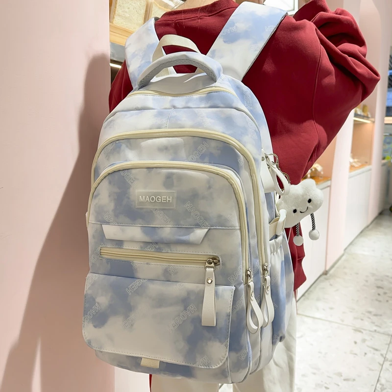 新款扎染双肩包女日系情侣双肩背4-6年级初中高中大学书包背包ins