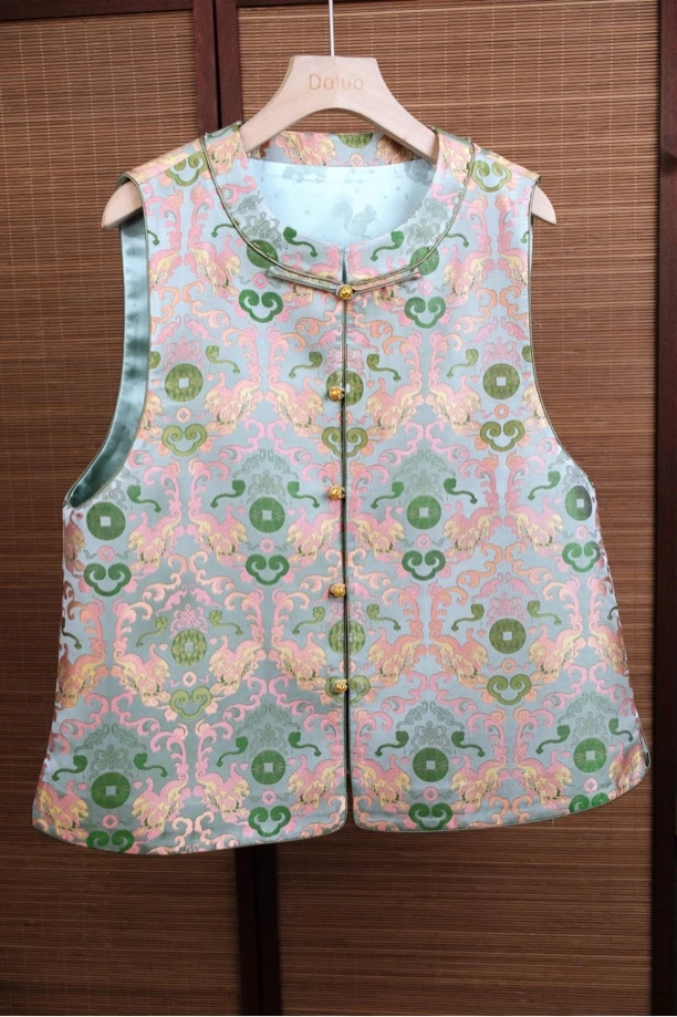 【高定重工系列】钱小萍正品铜钱如意貔貅纹老宋锦马甲带防伪钢印