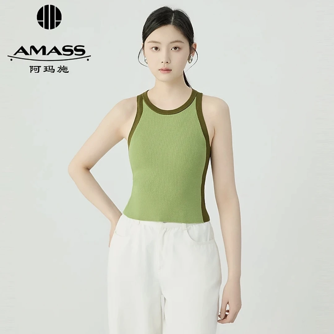 AMASS阿玛施夏季时尚通勤运动瑜伽健身短款修身撞色背心女538061