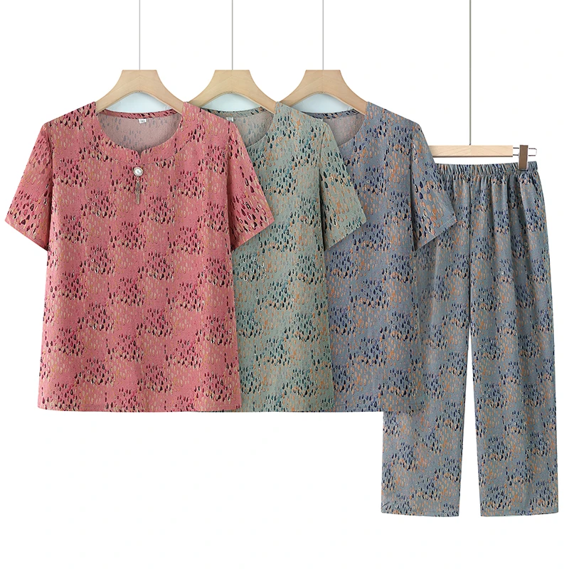 奶奶夏装短袖中老年人新中式套装女妈妈装夏季时尚70岁80老人衣服