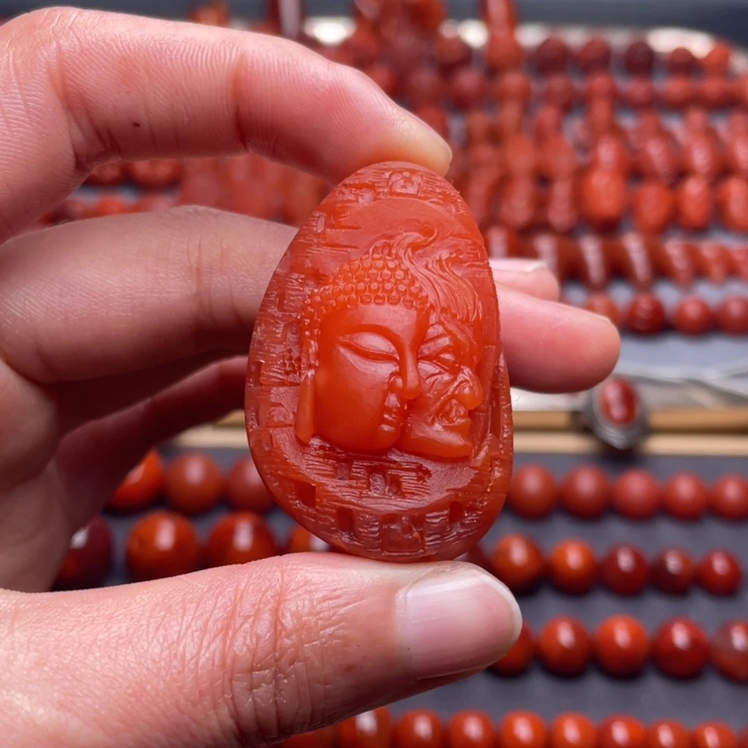 南红玛瑙未镶嵌其他W43*28*22保山辣椒红佛魔一念吊坠