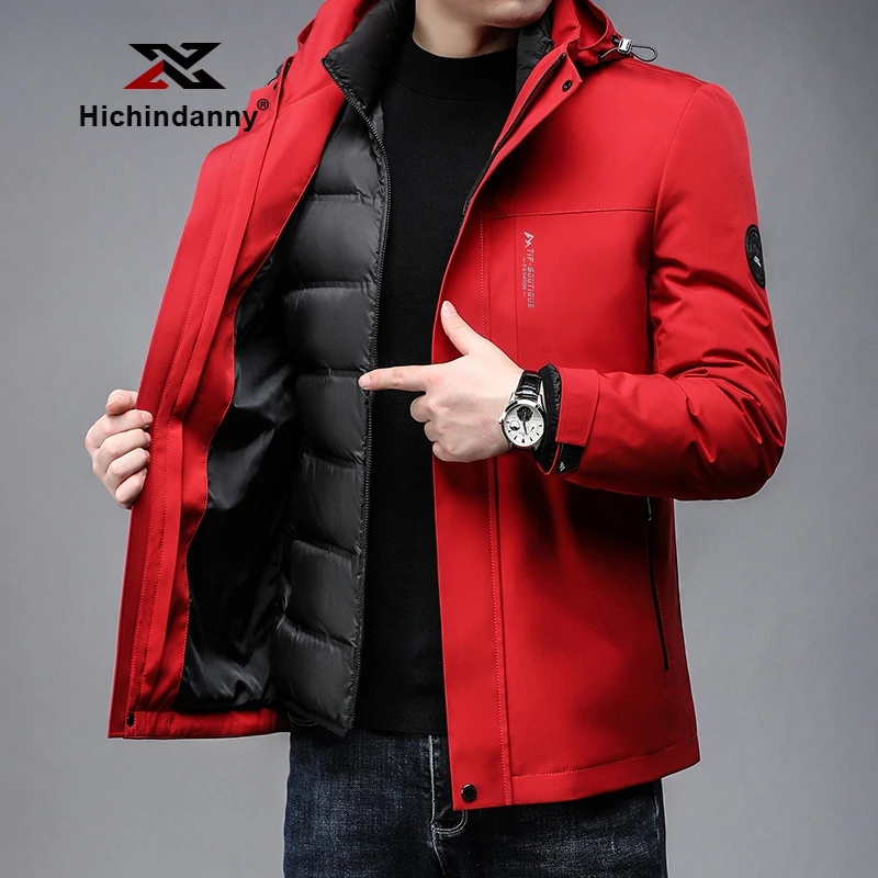 HICHIN男士运动羽绒服冬季可拆卸内胆鹅绒轻薄加厚休闲连帽外套