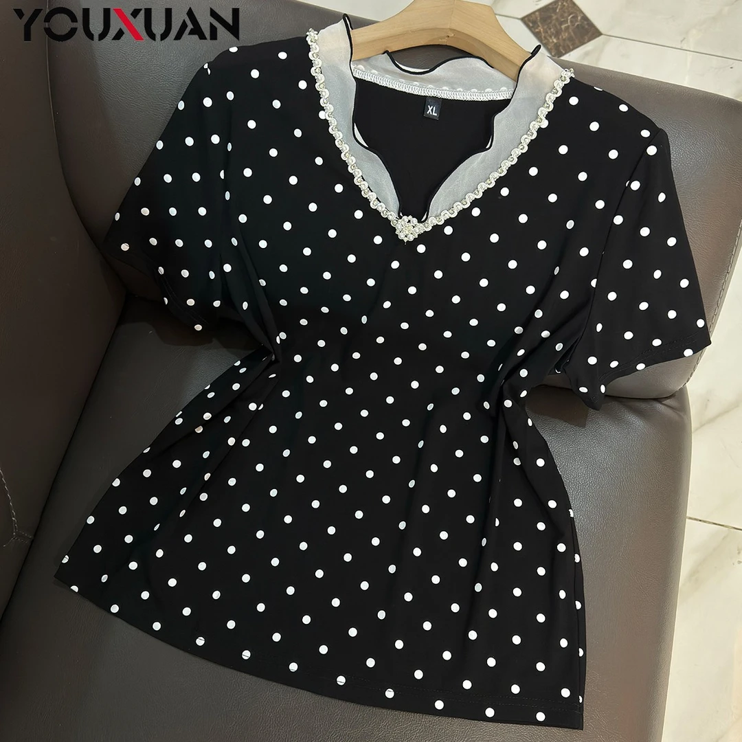 春夏季新品女士短袖花边领休闲T恤上衣女装时尚V领小衫卫衣63610