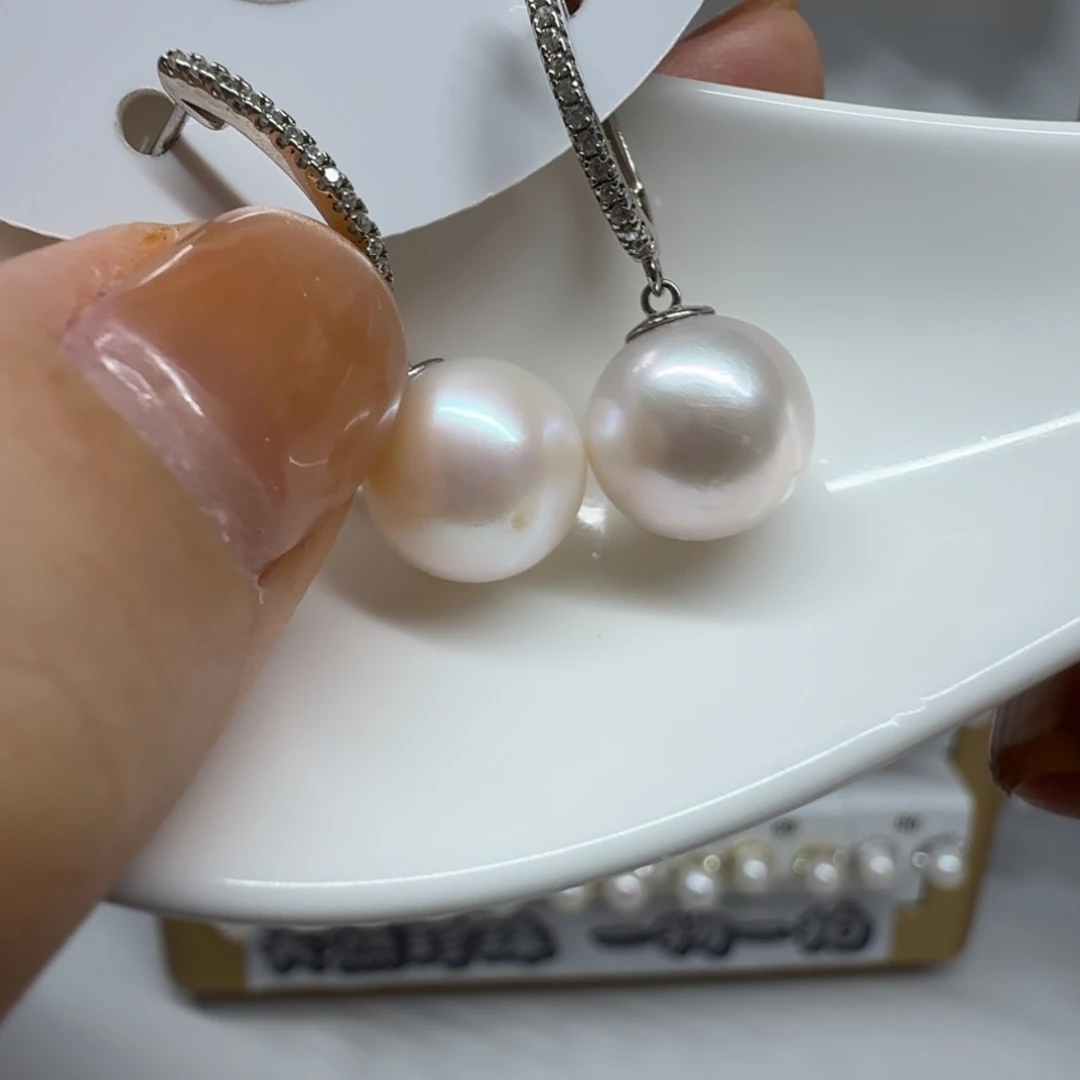 耳饰银S925镶嵌淡水珍珠珍珠