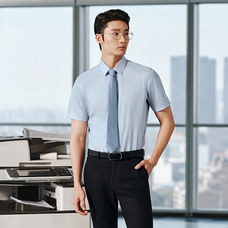 【200支棉桑蚕丝+凉感防晒】雅戈尔官方旗舰店父亲短袖衬衫男114801