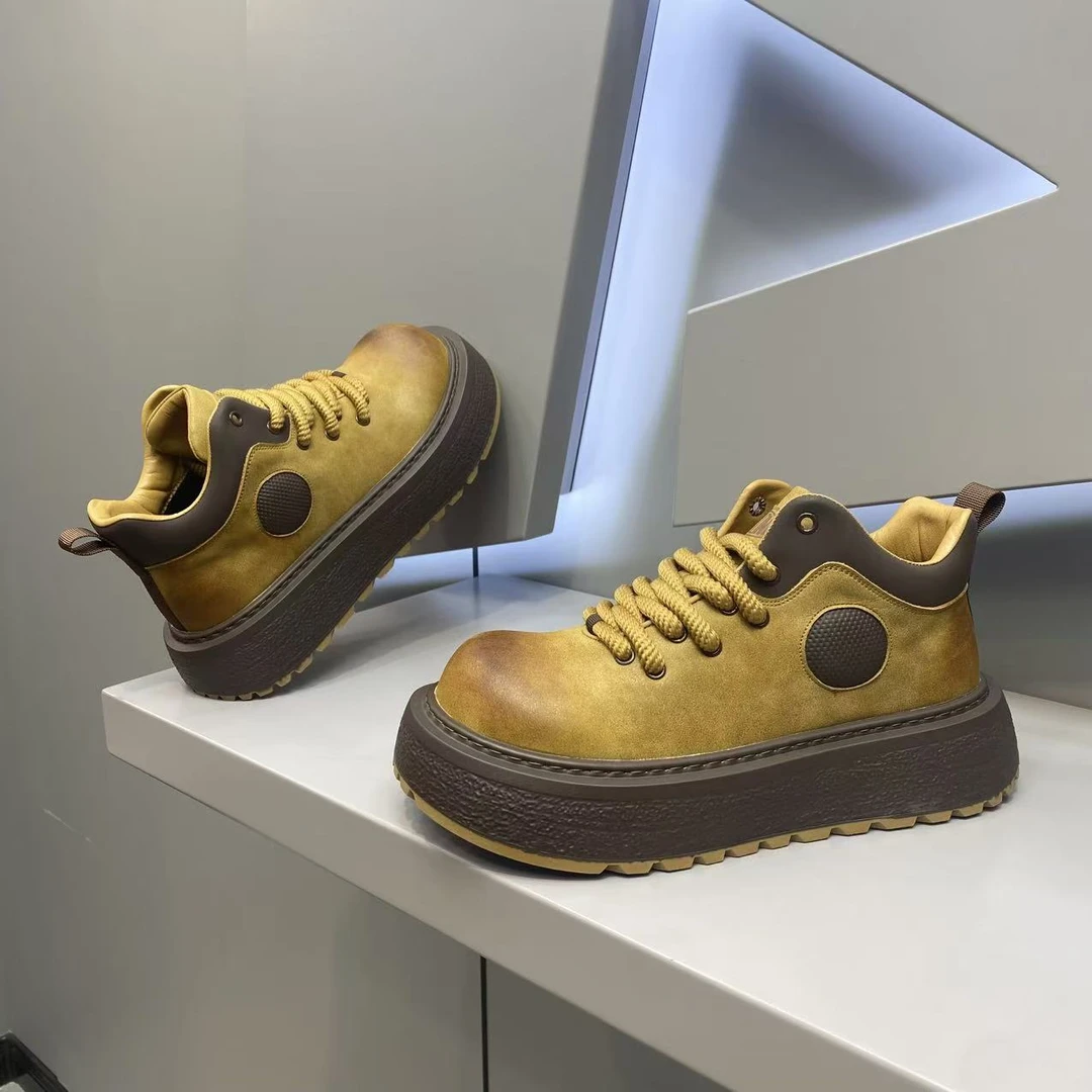 【皮鞋码】单鞋皮面系带厚底百搭个性男士时尚休闲潮鞋舒适流行款ok