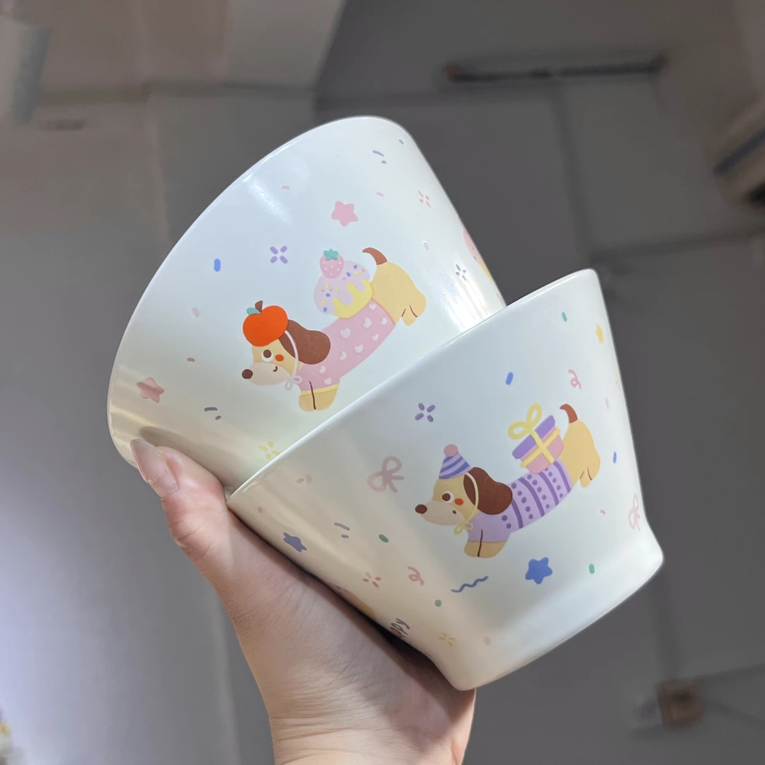 【嘟嘟好】出口高货 腊肠小狗 可爱斗笠碗 吃饭碗 5寸面碗两个装