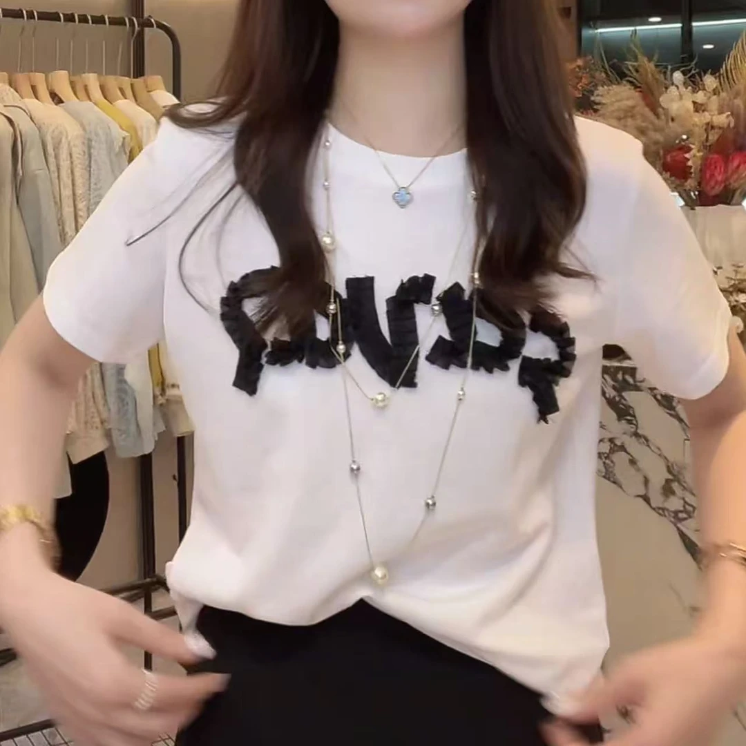 韩版设计感小众时尚显瘦短袖T恤女2025夏季新款百搭套头圆领上衣