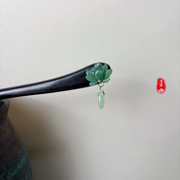 古风原创设计檀木发簪女新中式日常盘发汉服搭配头饰【莲滴】