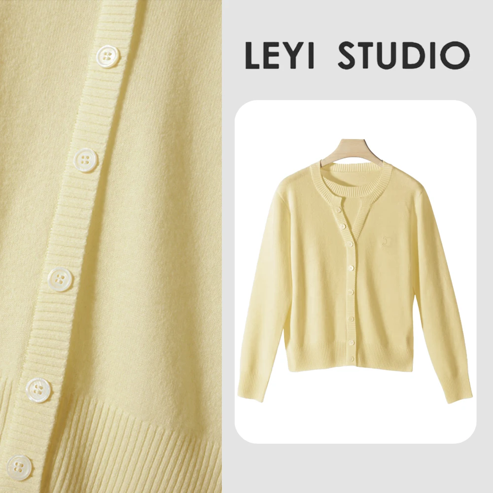 LEYI “早春多巴胺”赛*琳家亲肤100羊毛小香假两件套头上衣-7737