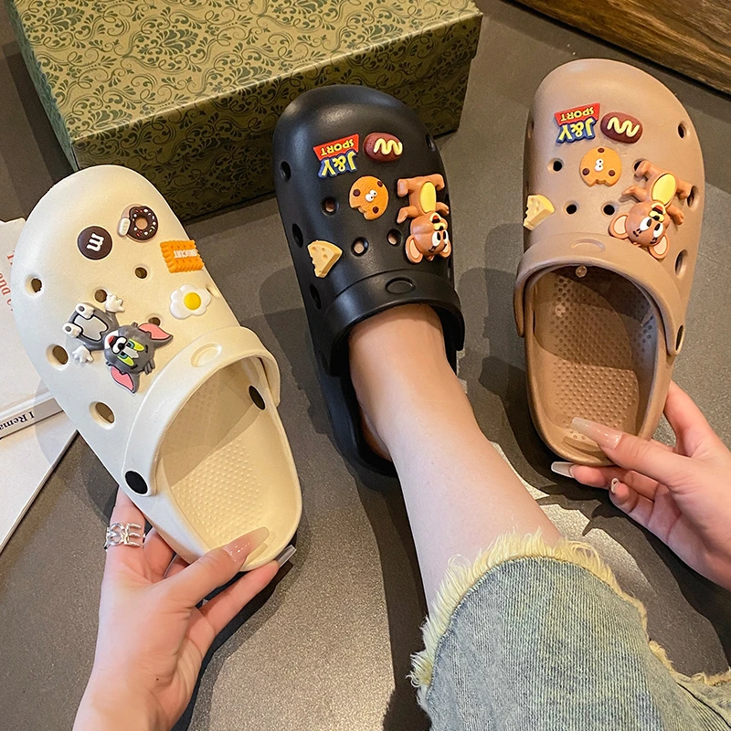 防滑洞洞鞋女夏季凉拖半拖鞋外穿软底沙滩卡通网红包头情侣洞洞鞋