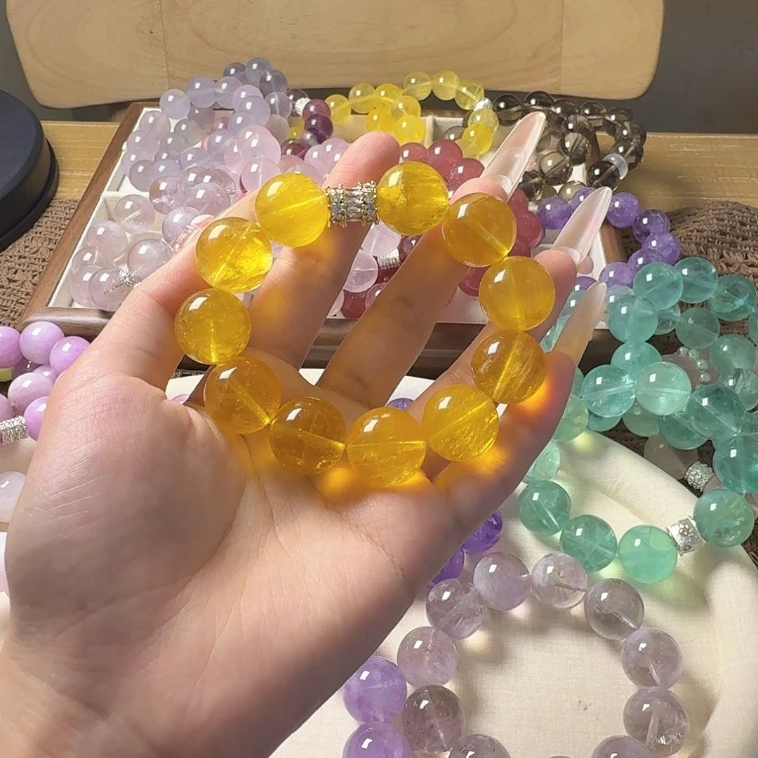 烟晶手链未镶嵌黄金拉丝莹石17