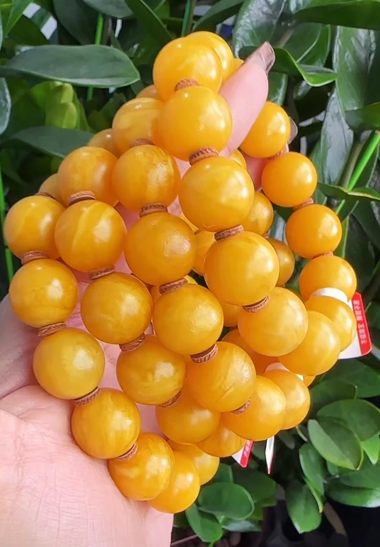 【齐福珠宝】XQ0336/15mm天然琥珀蜜蜡橘皮圆珠手串（多样性发其一）