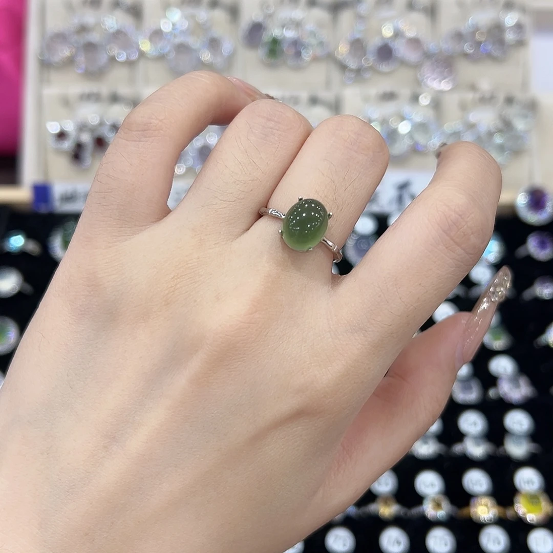 心***水蛇纹石玉银S925镶嵌戒指