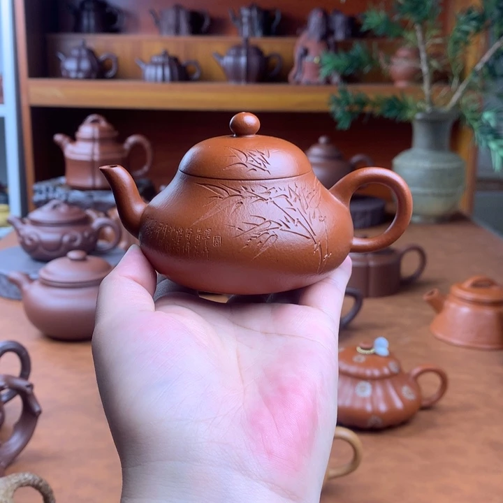 紫砂茶壶梨壶精工刻绘容量150