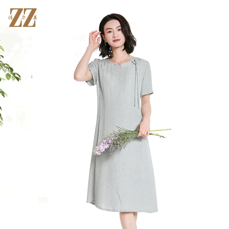 佐尔美桑蚕丝夏季气质显瘦连衣裙女装夏装纯色中长款裙子M42LS98