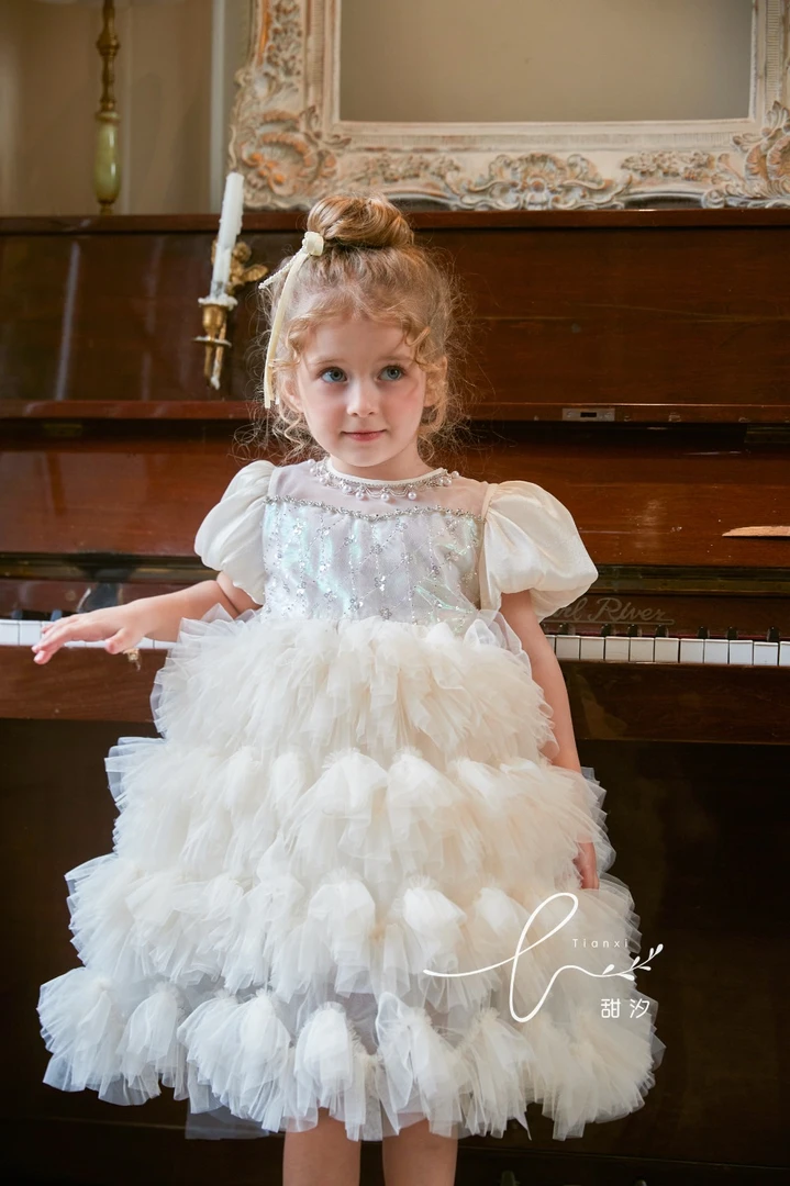 【现货】甜汐童装2025夏季连衣裙蛋糕纱裙 252-TX-86039香槟色