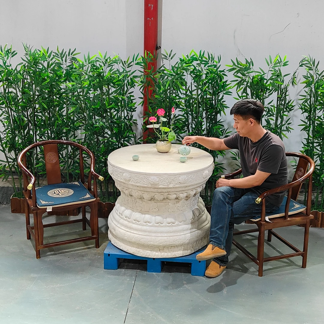 汉白玉缠枝莲须弥座，敦厚大气用于庭院观景摆件包邮不含卸车摆放